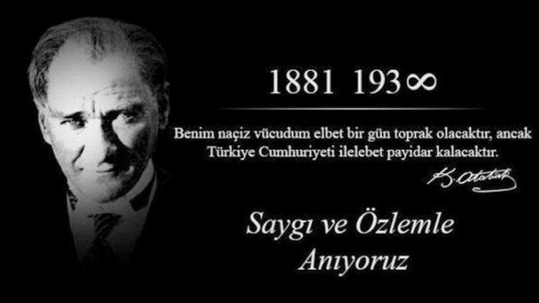 İlçe Milli Eğitim Müdürümüz Sayın Mehmet AK'ın 10 Kasım Atatürk'ü Anma Günü Mesajı